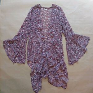 Hollister Size S Duster Kimono Open Cardigan Sheer Red Floral Boho Festival